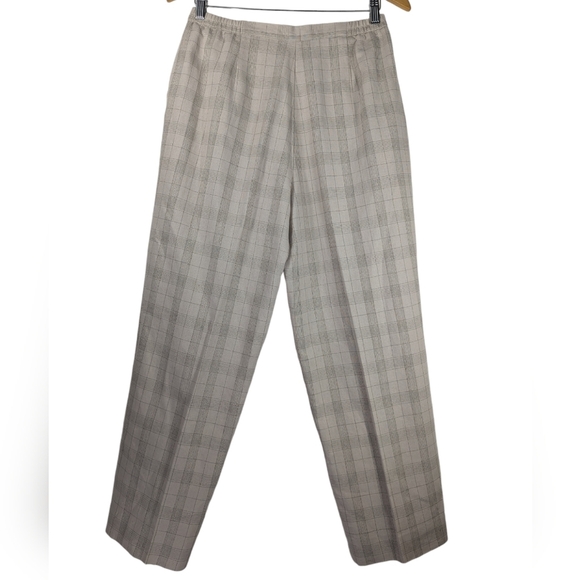 Vintage Norton McNaughton Petites Linen Blend Plaid Trousers Beige Gray Size 12P - Picture 7 of 11